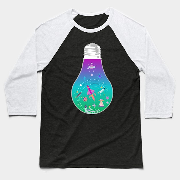 Space ship and planet light bulb - Kawaii Baseball T-Shirt by LukjanovArt